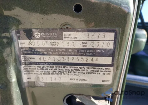 1973 Plymouth Valiant z USA, uszkodzony, nr VIN VL41C3R265244